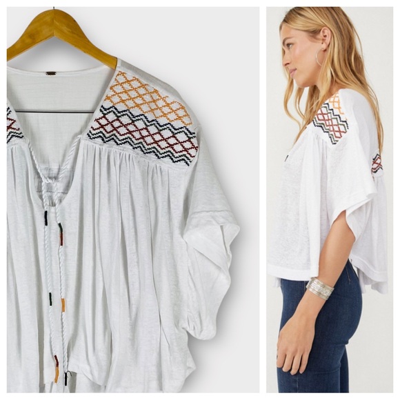 Free People Tops - Free People Market Tee Embroidered Flowy Top size Medium